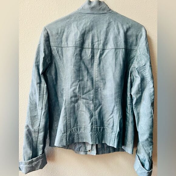 INKED AND FADED STORMY BLUE FAUX LEATHER MILITARY STYLE JACKET WOMENS SIZE M - Picture 8 of 9